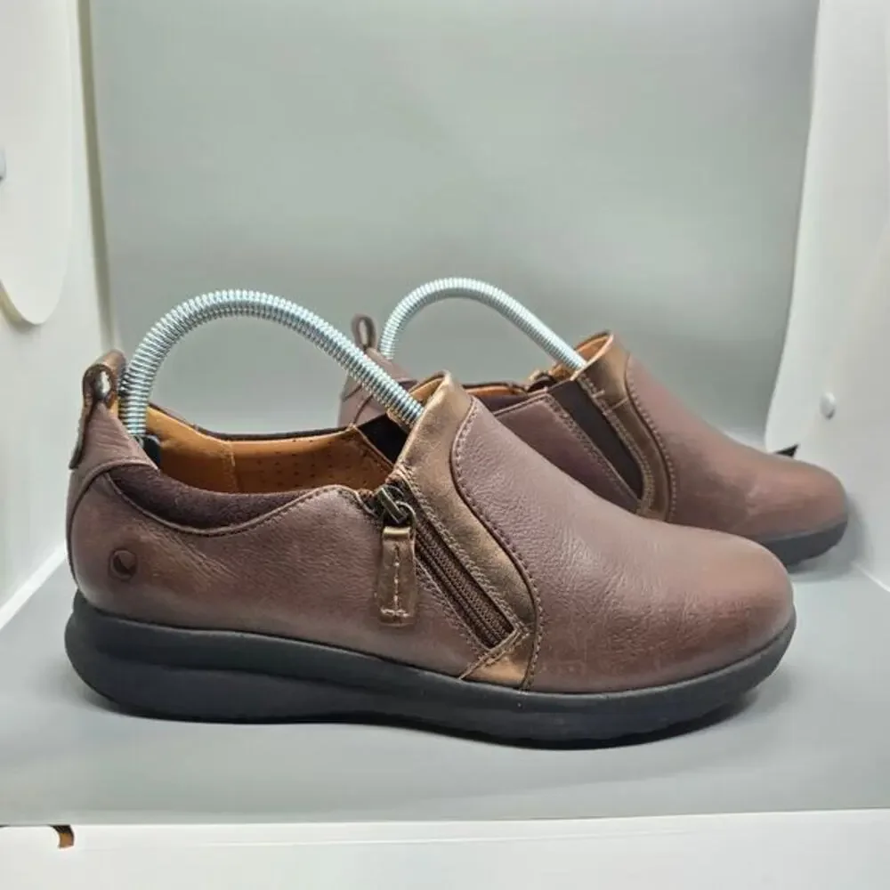 Clarks Unstructured Un Adorn Zip Sneaker-Brown-Women's 8M‎
